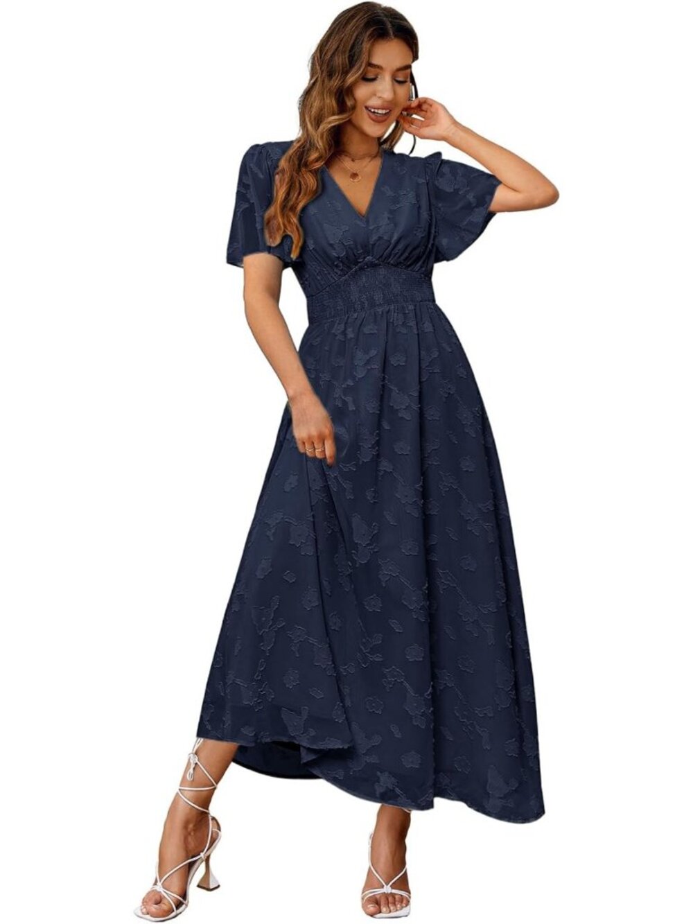 Boho Floral Maxi Dress | Flowy Casual V-Neck Short Sleeve | Wedding & Beach